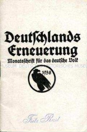 Kommunistische Tarnschrift mit einem Leitartikel von Wilhelm Pieck über den drohenden Krieg im Einband einer NS-Propagandaschrift