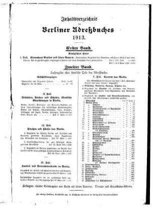 Inhaltsverzeichnis des Berliner Adreßbuches 1913