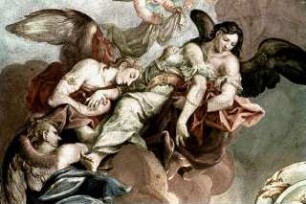 Der Leichnam der heiligen Katherina wird von Engeln zum Berg Sinai getragen