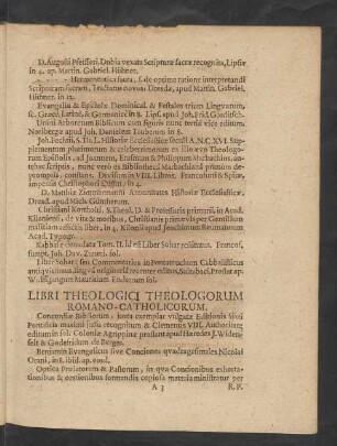 Libri Theologici Theologorum Romano-Catholicorum.