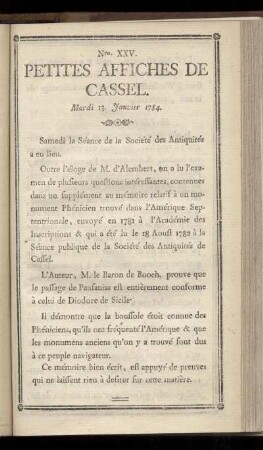 No XXV (Mardi 13 Janvier 1784)