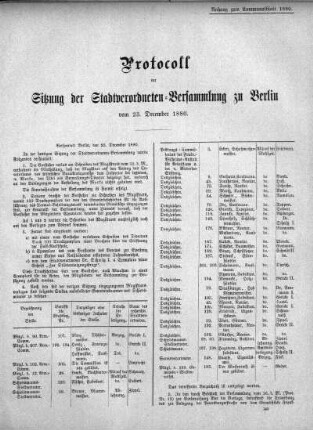Protokoll der Sitzung der Stadtverordneten-Versammlung zu Berlin vom 23. December 1880