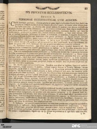 Sectio I. Personae Ecclesiasticae Cvm Adnexis.
