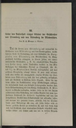 III. Ueber den Aufenthalt einiger Glieder der Geschlechter von Stromberg und von Rüdenberg im Mindenschen