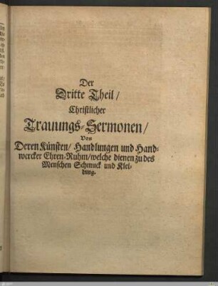 Der Dritte Theil. Christlicher Trauungs-Sermonen
