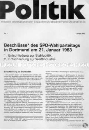 "Politik" - Mitteilungsblatt der SPD, zum Wahlparteitag 1983