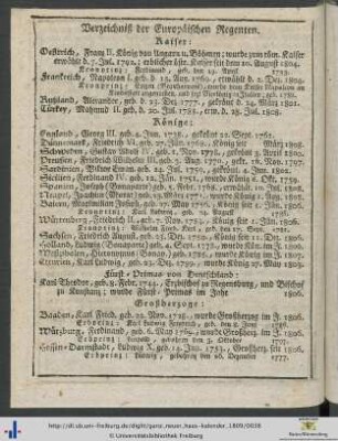 Verzeichnis der Europäischen Regenten.