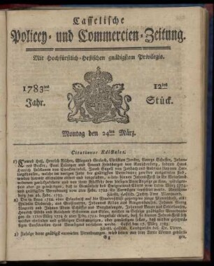 12tes Stueck, Montag den 24ten Maerz. 1783