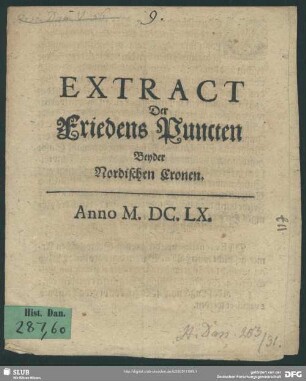 Extract Der Friedens-Puncten Beyder nordischen Cronen