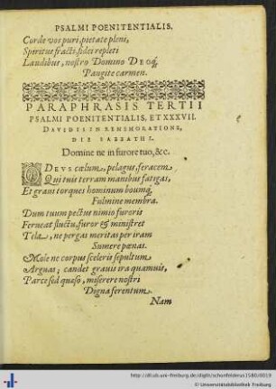Paraphrasis Tertii Psalmi Poenitentialis et XXXVII. Davidis.