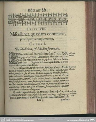 Liber VIII. Miscellanea quaedam continens, pro Operis complemento