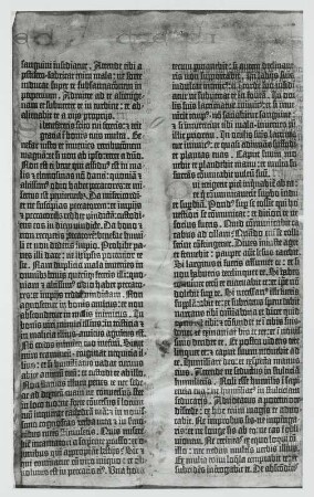 Biblia. Textseiten der 42zeiligen Bibel. Mainz: J. Gutenberg, um 1452/1455. Dreifarbendruck auf Pergament. Blatt 2v