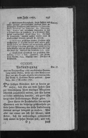 CCXXXII. Ankündigung