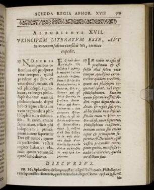 Aphorismus XVII. Principem Literatum Esse, Aut literatorum saltem consiliis uti, omnino expedit.