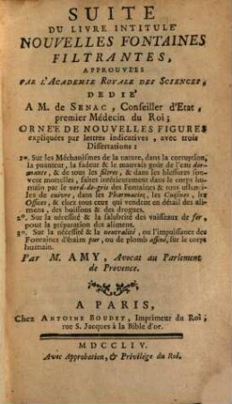 Suite du livre intitulé: Nouvelles fontaines filtrantes