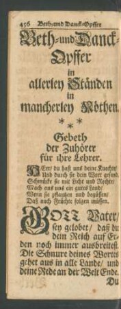 Beth- und Danck-Opffer in allerley Ständen in mancherley Nöthen