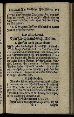 Das XXII. Capitel. Von Fröschen und Schildkröten.