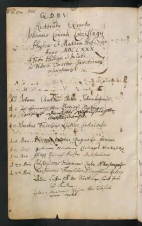 Sommerhalbjahr 1730. Rektorat Johann Conrad Creiling
