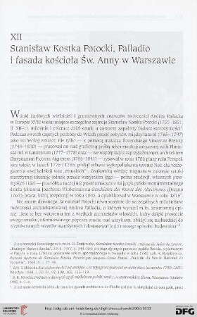 XII. Stanisław Kostka Potocki, Palladio i fasada kościoła Św. Anny w Warszawie