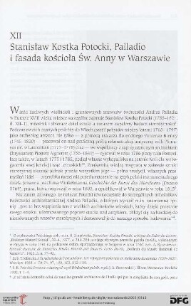 XII. Stanisław Kostka Potocki, Palladio i fasada kościoła Św. Anny w Warszawie