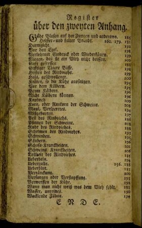 Register über den zweyten Anhang.