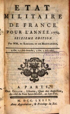 Etat militaire de France. 16, 16. 1774