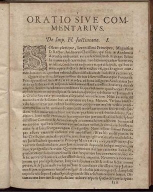 Oratio Sive Commentarius. De Imp. Fl. Iustiniano. I.