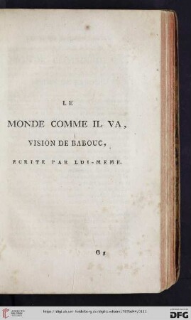 Le monde comme il va, vision de Babouc, ecrite par lui-même