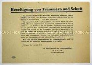 Amtliche Bekanntmachung des Stadtvorstandes von Weimar zur Beseitigung von Trümmern und Schutt