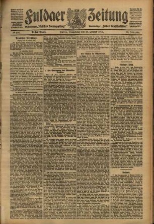 Erste Ausgabe vom Donnerstag, den 19. Oktober 1911.