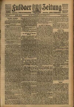 Erste Ausgabe vom Donnerstag, den 19. Oktober 1911.