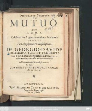 Disputatio Iuridica De Mutuo