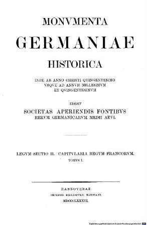 Monumenta Germaniae historica : inde ab anno Christi quingentesimo usque ad annum millesimum et quingentesimum, 1