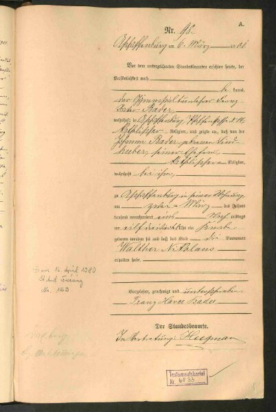 Standesamtsbuch der Stadt Aschaffenburg: Geburten 365/1900 - 184/1901