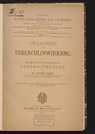 Ursachen der Tuberculinwirkung : bakteriologisch-experimentelle Untersuchungen