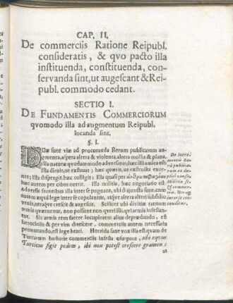 Cap. II. De commerciis Ratione Reipubl. consideratis, & qvo pacto illa instituenda, constituenda, conservanda sint, ut augescant & Reipubl. commodo cedant.