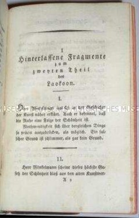Fragmente zum Laokoon und andere kunstheoretische Schriften von G. E. Lessing