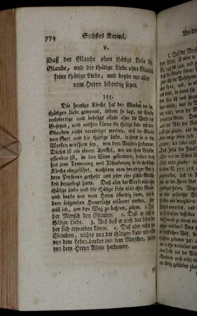 V. Daß der Glaube ohne thätige Liebe kein Glaube, und die thätige Liebe ohne Glauben keine thätige Liebe, und beyde nur allein vom Herrn lebendig seyen.