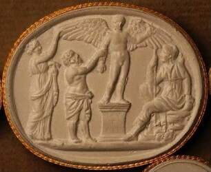 Dädalus ermahnt Ikarus, nicht zu hoch zu fliegen (Daktyliothek, Das Alterthum nach Lippert und Visconti)