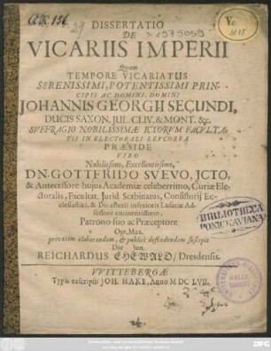 Dissertatio De Vicariis Imperii