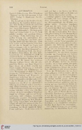 Literatur / Personalien / Sammlungen / Ausstellungen / Forschungen / Öffentliche Kunstpflege / Briefe an die Redaktion