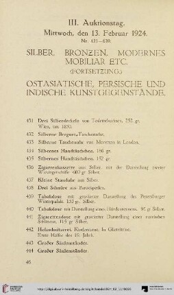 III. Auktionstag