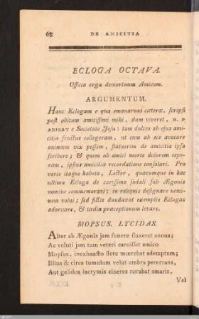 De Amicitia. Ecloga Octava.