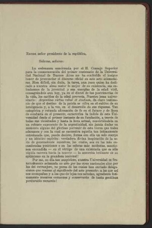 La universidad y la patria - Discurso oficial en la conmemoración del centenario de la Universidad de Buenos Aires ; agosto 12 de 1921