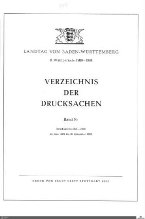 131: Landtag Baden-Württemberg, Beilagen, 1982, Bd. 16