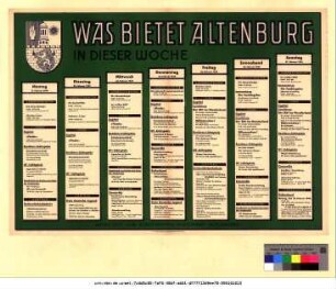 Originaltitel: Was bietet Altenburg in dieser Woche 21. Februar bis 27. Februar 1949 Mitgeteilt vom Städtischen Kulturamt Altenburg