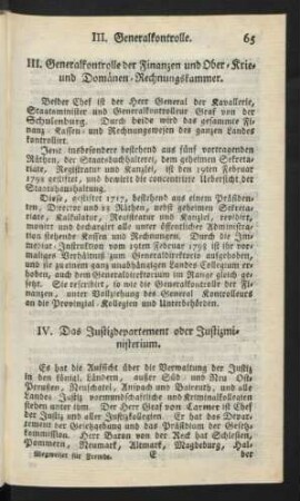 IV. Das Justizdepartement oder Justizministerium.