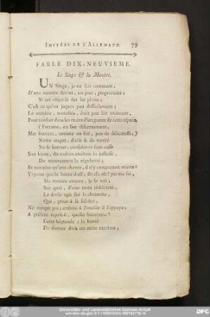 Fable Dix-Neuvieme. Le Singe & la Montre.