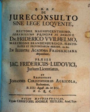 De Iureconsulto Sine Lege Loquente