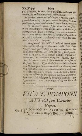 XXV Vita T. Pomponii Attici, ex Cornelio Nepote.